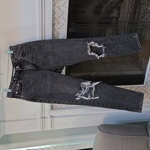 Topshop black/dark gray distressed jeans size P26
